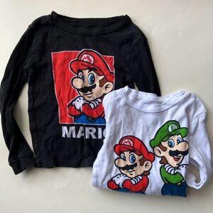 Super Mario Kids Long Sleeve Pajama Shirts - Black and White